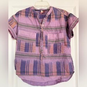 Pilcro Purple and Pink Plaid Half Button Down Shirt